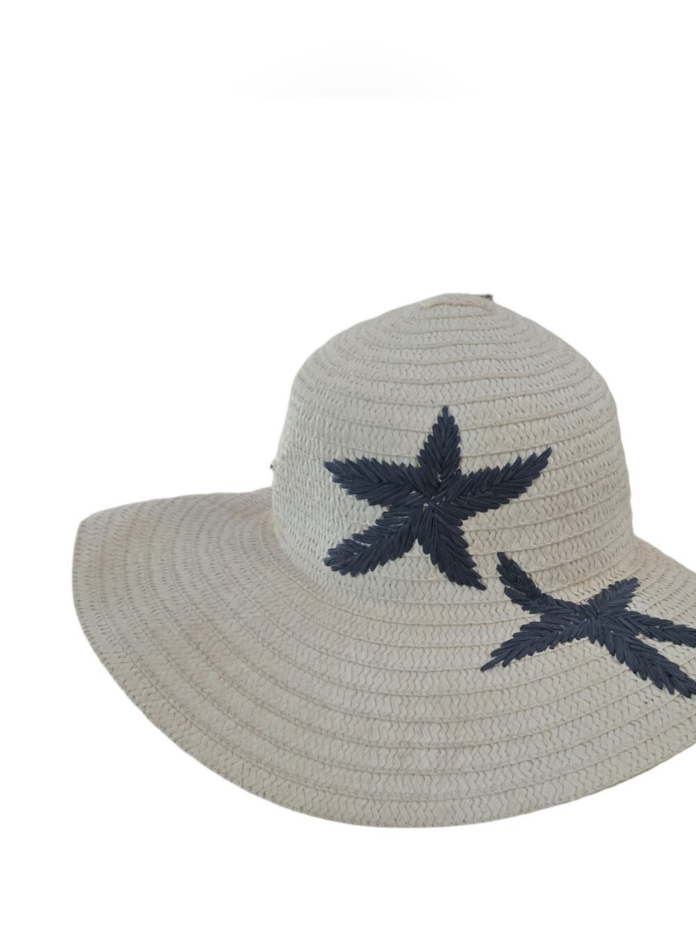 Panama Jack Cream Straw Sun Hat with Navy Starfish Embroidery Resortwear Travel